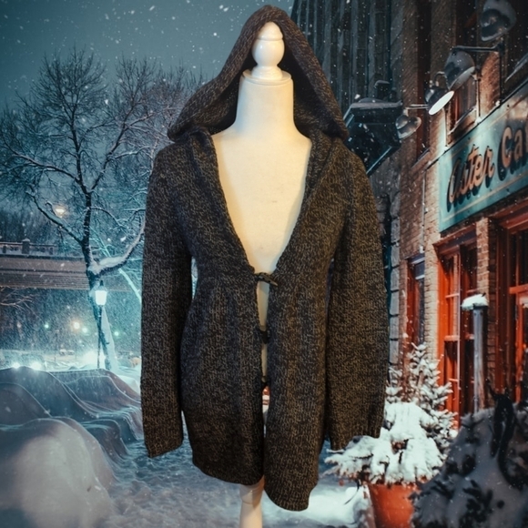Sophie Max wool blend toggle closure hooded black marled knit cardigan. Sz XS - Picture 8 of 12